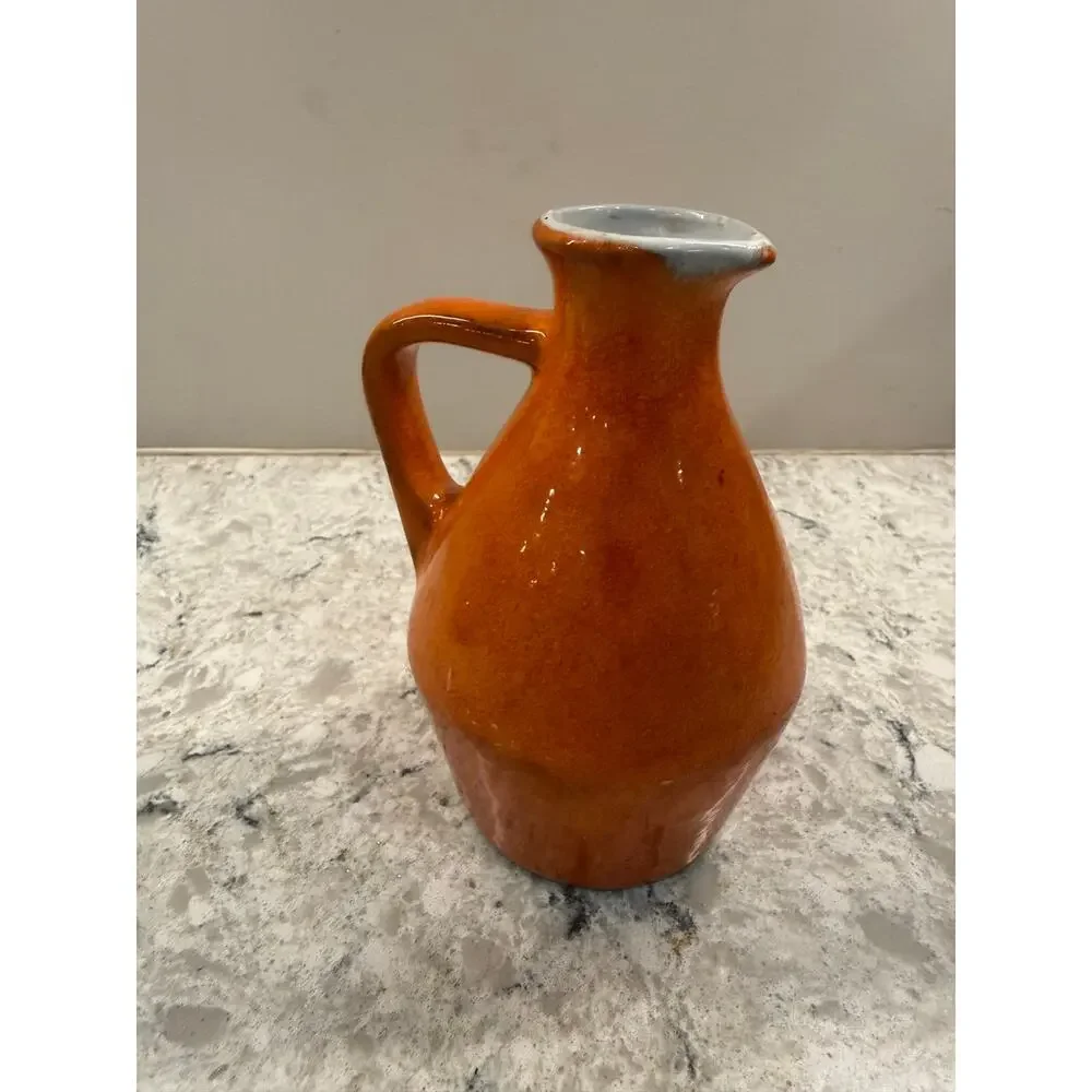 Vintage Signed Pottery Mini Vase / Pitcher Orange Speckled 6